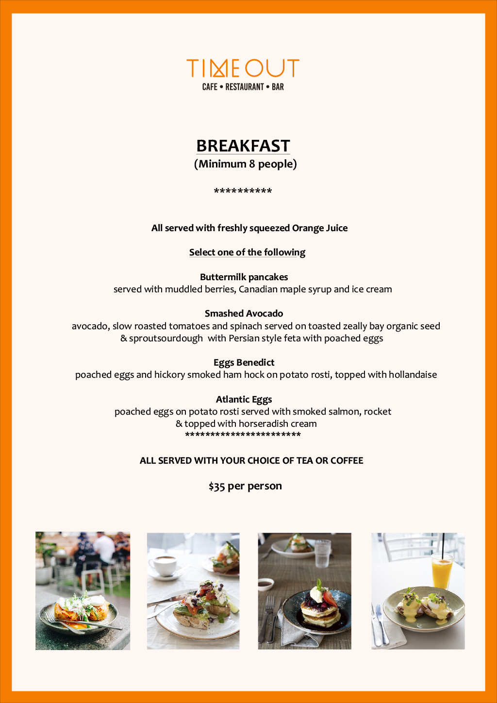 Time Out Fed Square Breakfast Menu